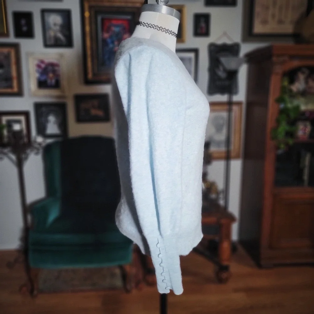 Boston Proper Light‎ Blue 100% Cashmere Crew Neck Puff Sleeve Sweater